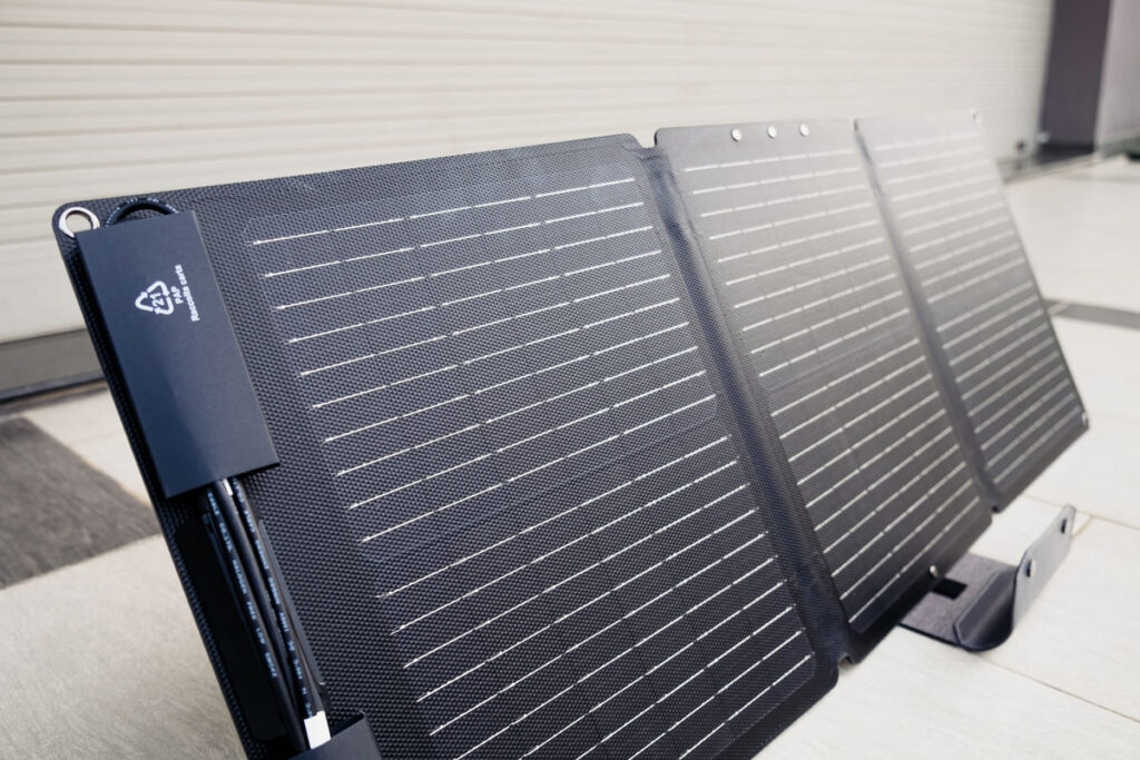 Folded ecoflow portable solar panel with monocrystalline cells
